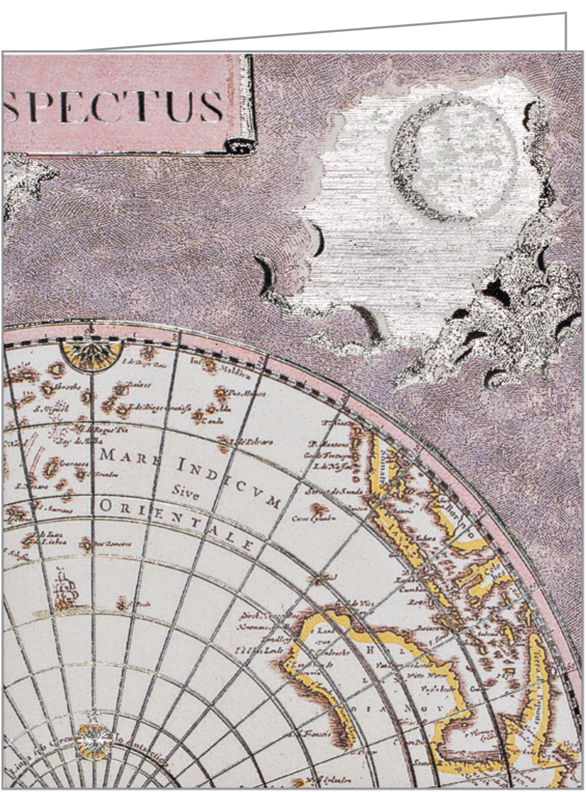 Vintage style colour illustration of quarter portion of world globe with golden yellow sun with face to top left corner