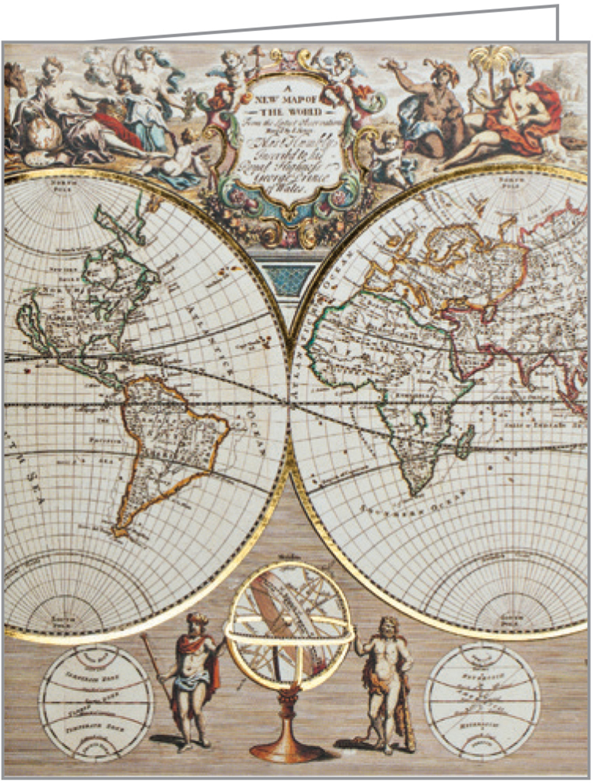 Vintage style atlas and map design on notecard box, by teNeues stationery.