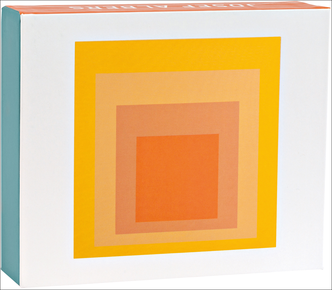 Josef Alber's bright geometric orange square artwork, on notecard box, by teNeues stationery.