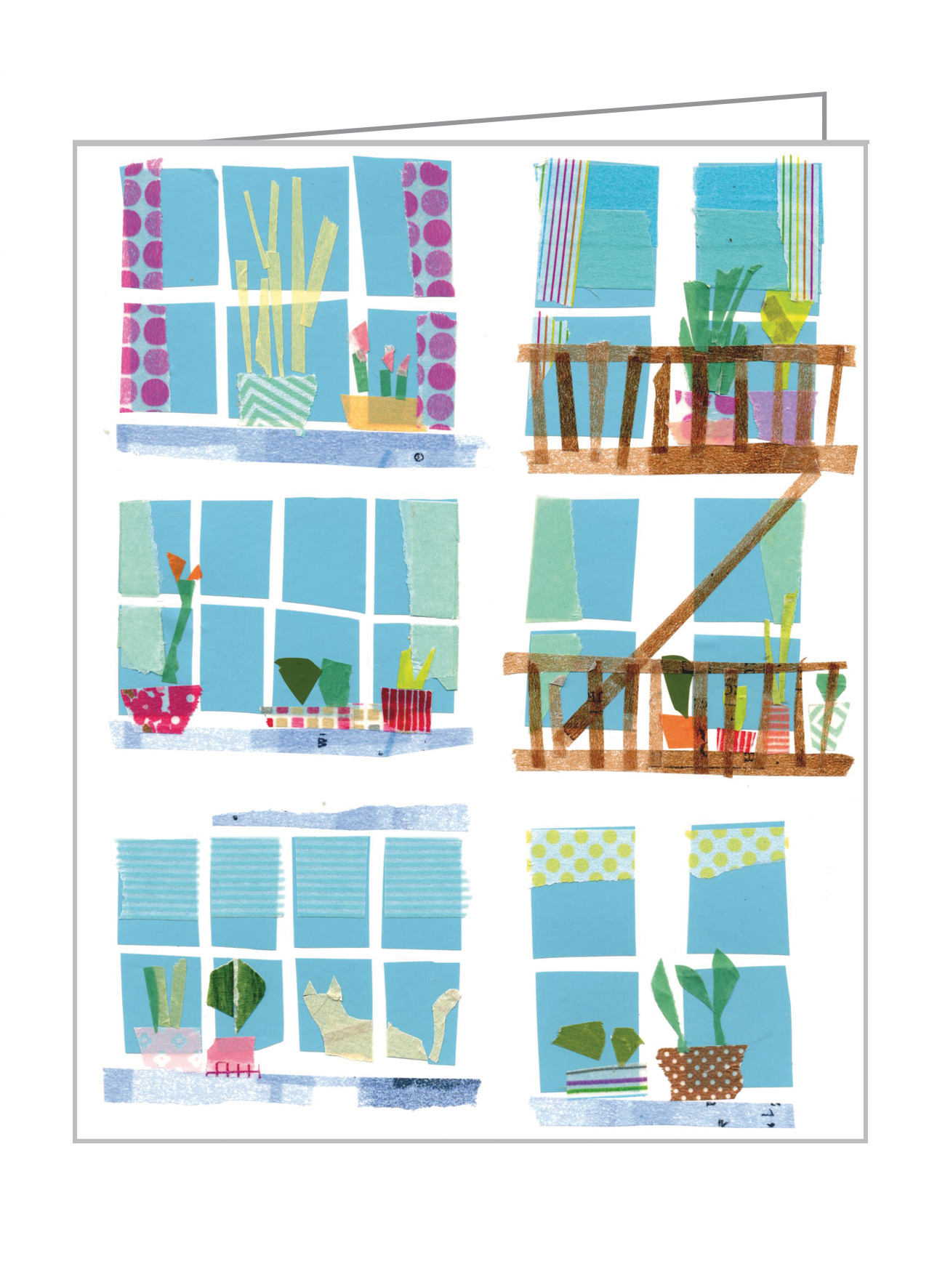 Maria Carluccio's design of shelves full of potted plants and books, on notecard box, teNeues Stationery.