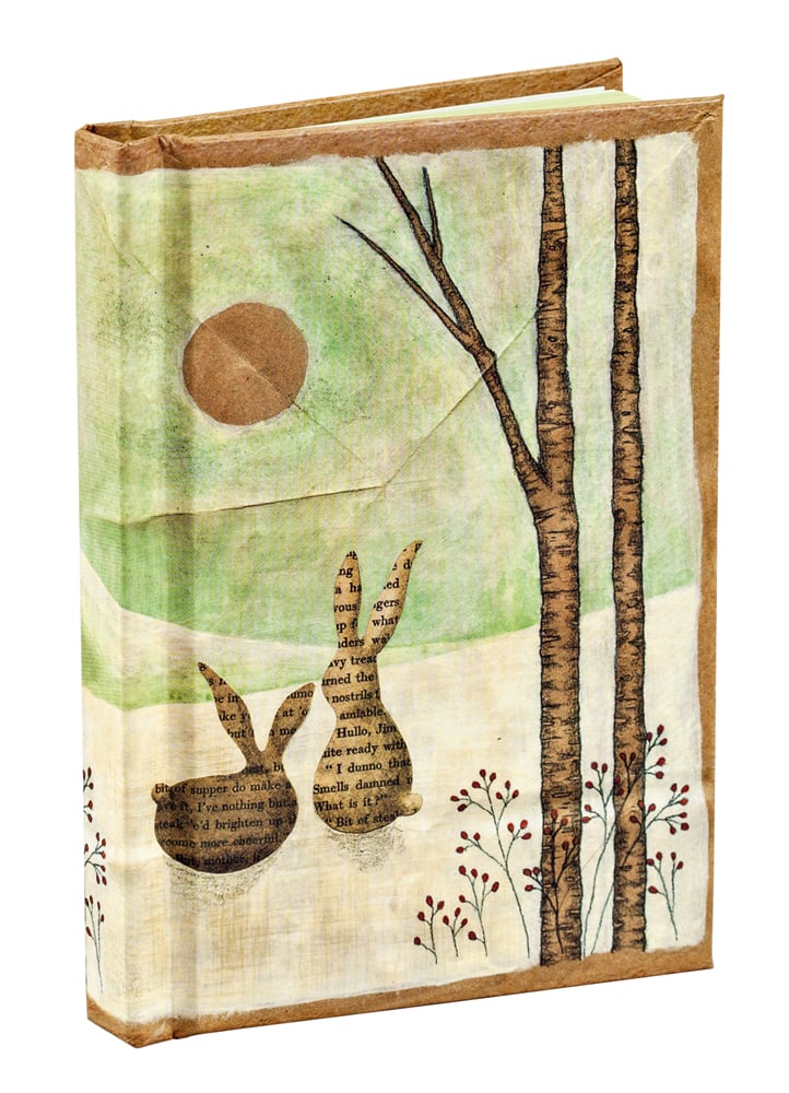 Sweet collage design with two rabbits under moonlight, to notebook cover, by teNeues stationery.