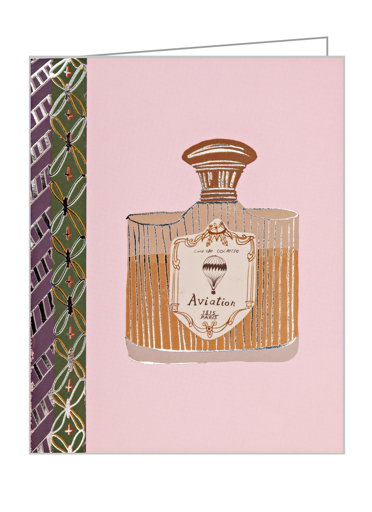 Anisa Makhoul's Belle Époque design with perfume bottles, to notecard, by teNeues Stationery.