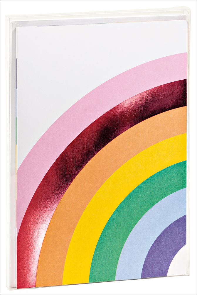 Rainbow with red foil line, to front of notecard, by teneues stationery.