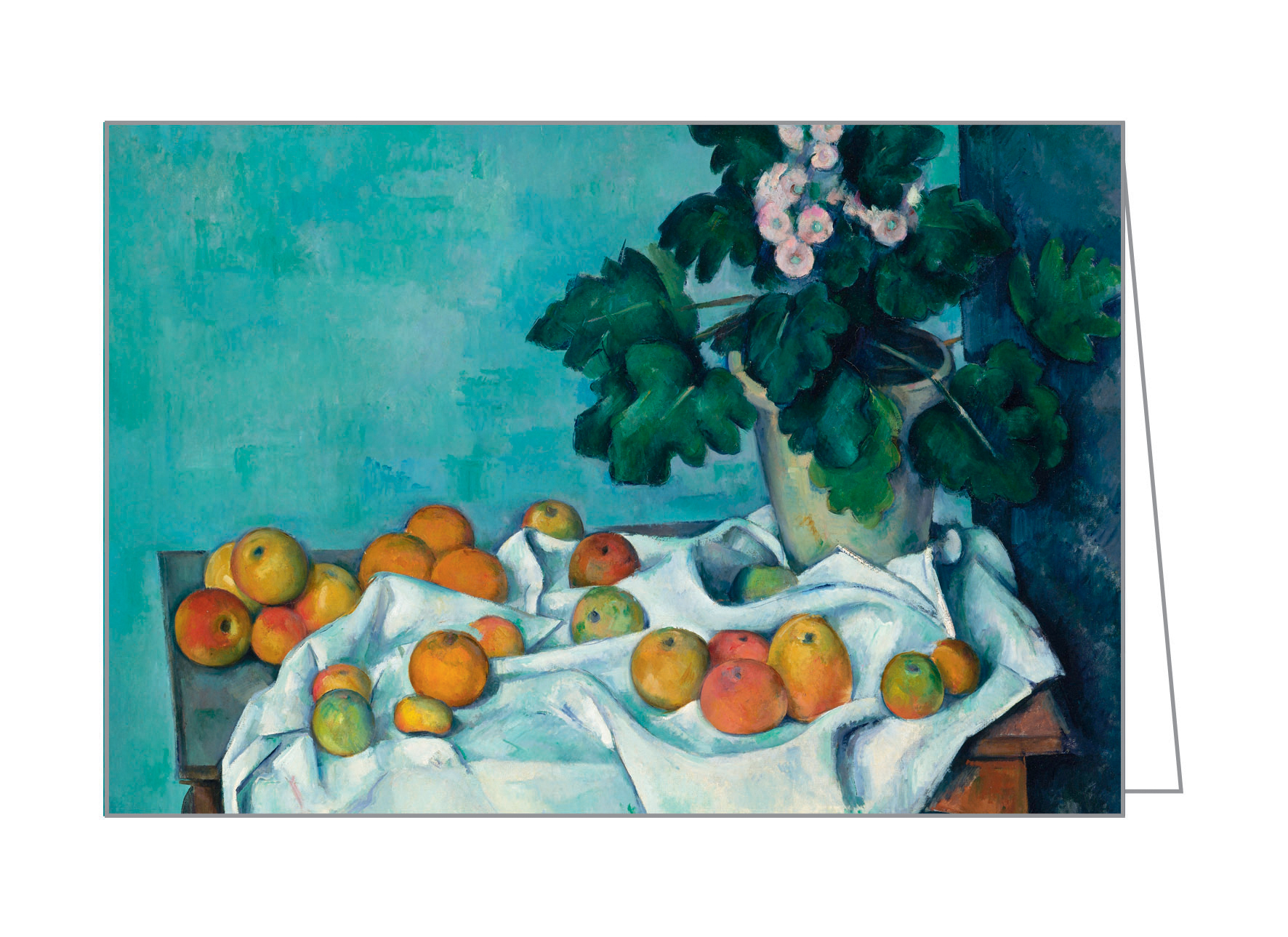 Paul Cezanne's painting 'Still Life with Apples and a Pot of Primroses', on notecard box, by teNeues stationery.