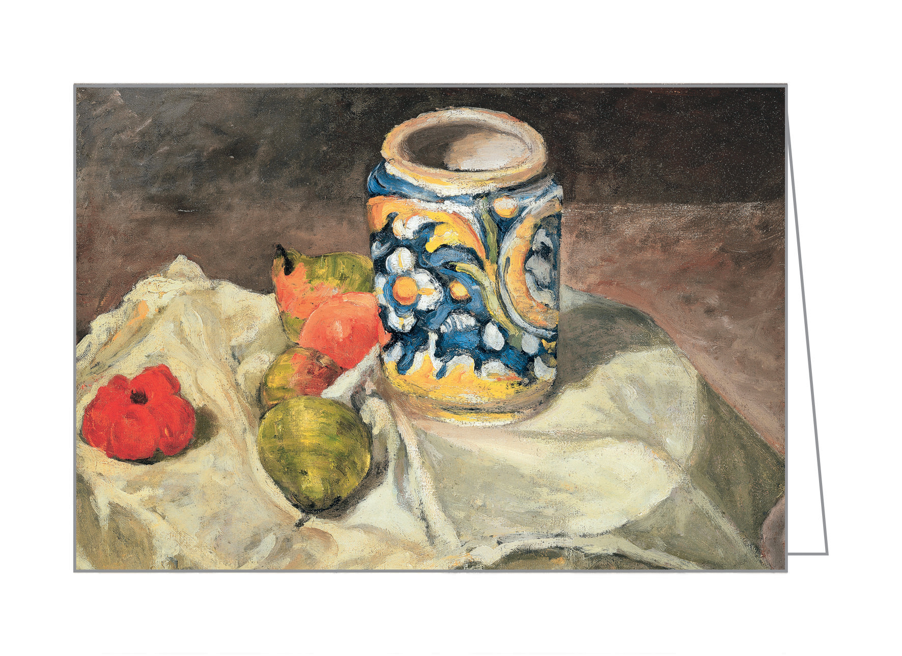 Paul Cezanne's painting 'Still Life with Apples and a Pot of Primroses', on notecard box, by teNeues stationery.