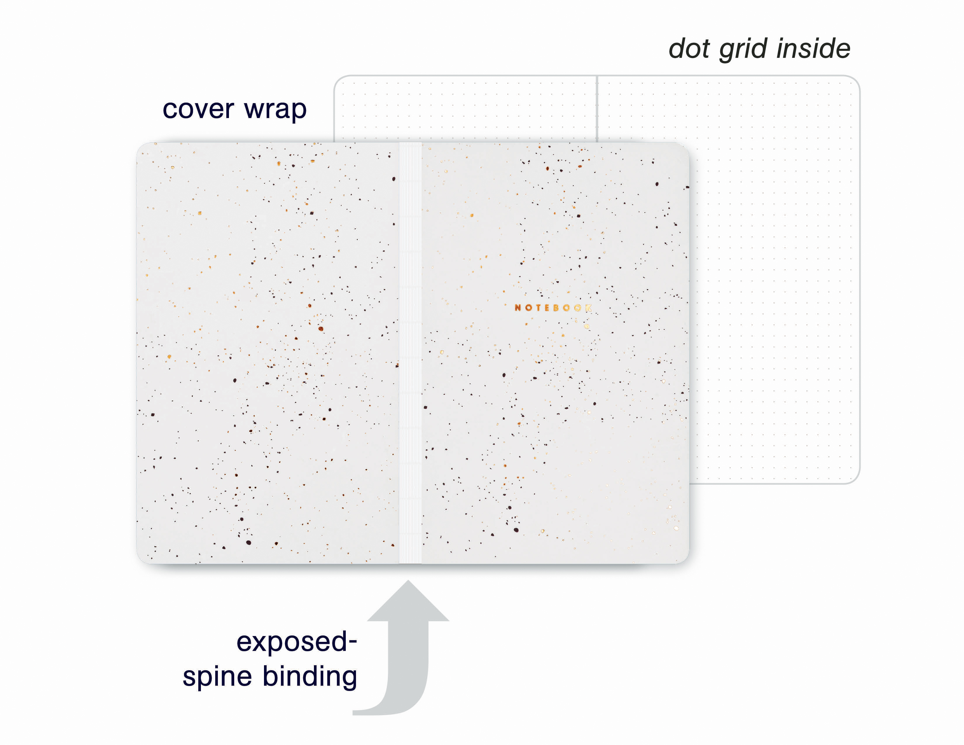 Copper speckles to cover of white bullet journal, by teNeues stationery.