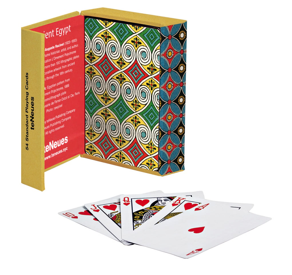 Albert Racinet colour print with yellow, green and red diamond shapes edged with white swirls, covering card box.