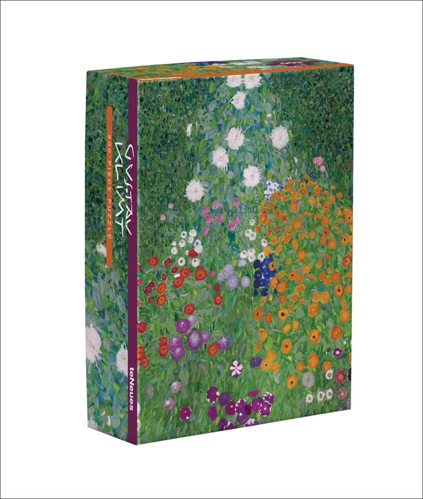 teNeues stationery puzzle box featuring Gustav Klimt's Flower Garden painting.