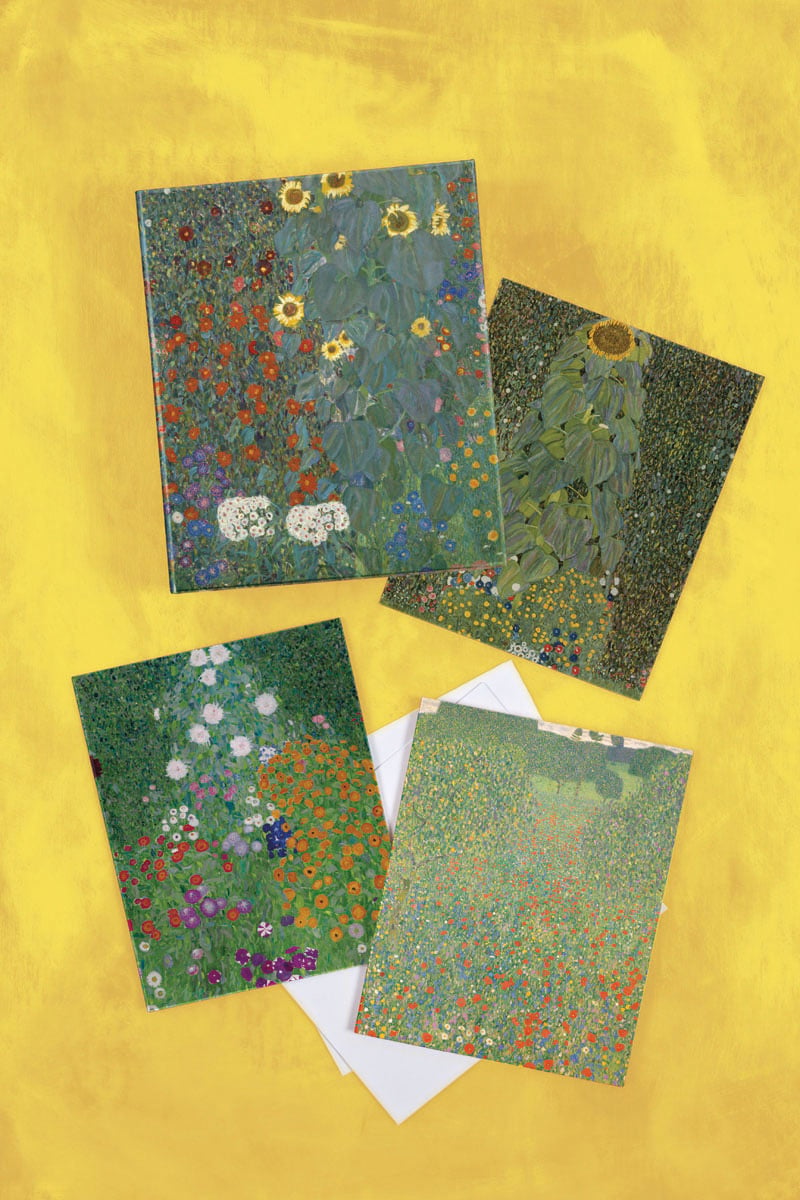 teNeues notecard gift box with Gustav Klimt's 1913 vivid painting 'Farm Gardens with Sunflowers' to cover.