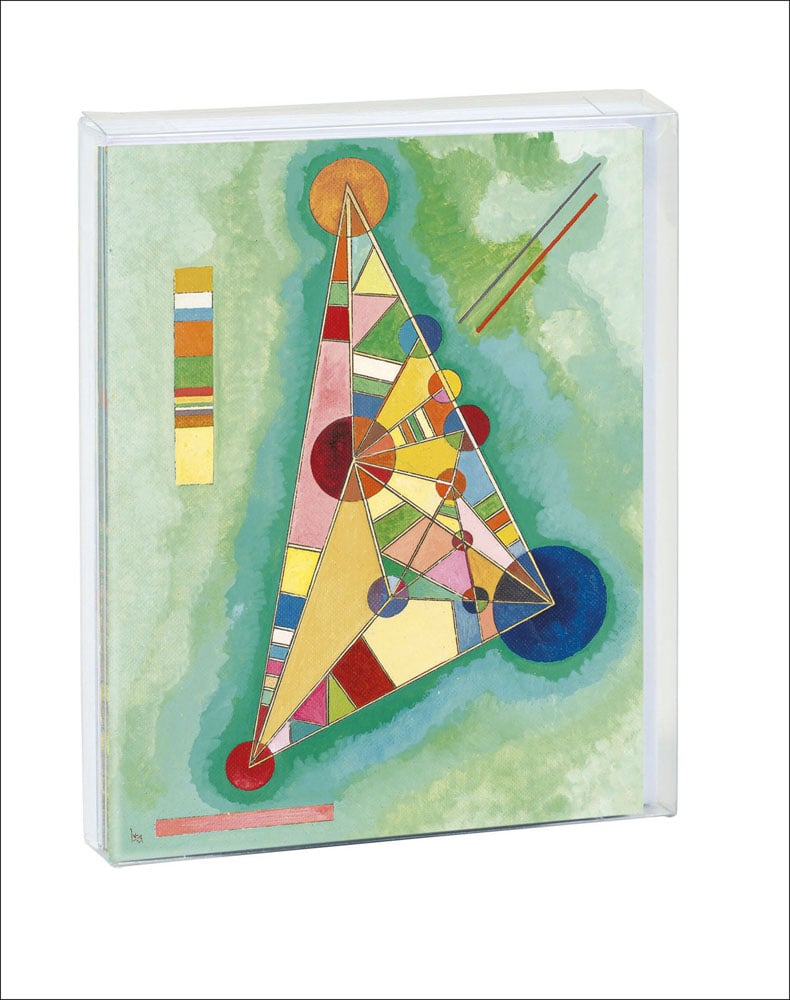 teNeues notecards with Variegation in the Triangle painting by Vasily Kandinsky, in clear, plastic box.