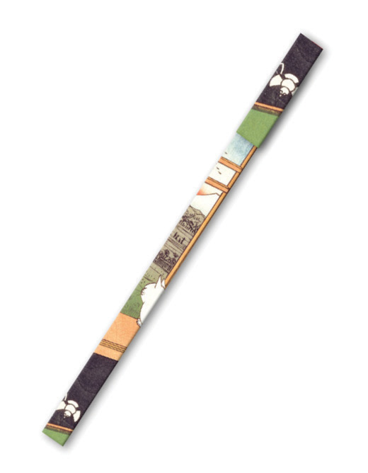 Pen case of Ricefields and Torinomachi Festival- Hiroshige 8-Pen Set, featuring artwork by Utagawa Hiroshige, with white cat looking out of window onto a mountainous landscape. Published by teNeues Stationery.