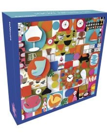 Puzzle box cover of Mid-Century Mod! 1000-Piece Puzzle, featuring Shelley Davis's bold modern furniture design artwork. Published by teNeues Stationery.