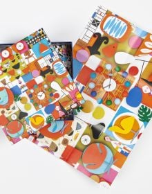 Puzzle box cover of Mid-Century Mod! 1000-Piece Puzzle, featuring Shelley Davis's bold modern furniture design artwork. Published by teNeues Stationery.