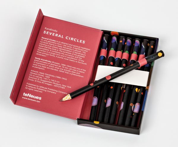 Pen box of Vasily Kandinsky, Several Circles 8-Pen Set, featuring Vasily Kandinsky’s abstract artwork titled 'Several Circles'. Published by teNeues Stationery.