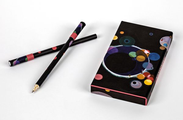 Pen box of Vasily Kandinsky, Several Circles 8-Pen Set, featuring Vasily Kandinsky’s abstract artwork titled 'Several Circles'. Published by teNeues Stationery.