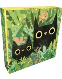 Puzzle box of Black Cat Adventure 1000-Piece Puzzle, featuring Karen Obuhanych's black cat illustration. Published by teNeues Stationery.