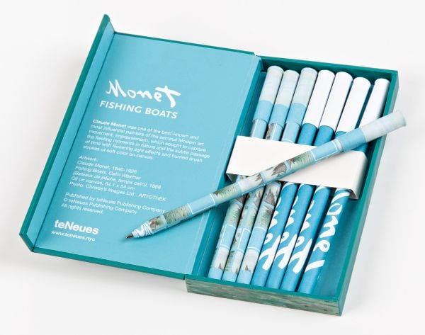 Pen-set case featuring painting titled 'Fishing Boats, by Claude Monet. Published by teNeues Stationery.
