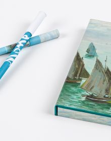 Pen-set case featuring painting titled 'Fishing Boats, by Claude Monet. Published by teNeues Stationery.