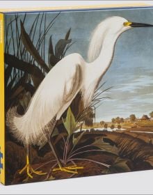 Puzzle box of Snowy Egret, James Audubon 1000-Piece Puzzle, with painting of bird. Published by teNeues Stationery.