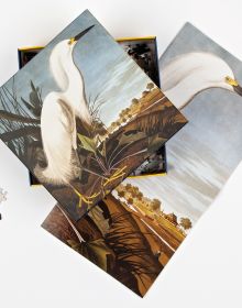 Puzzle box of Snowy Egret, James Audubon 1000-Piece Puzzle, with painting of bird. Published by teNeues Stationery.