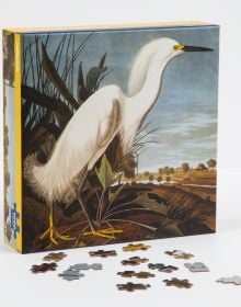 Puzzle box of Snowy Egret, James Audubon 1000-Piece Puzzle, with painting of bird. Published by teNeues Stationery.