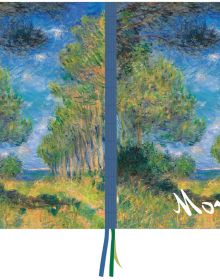 Notebook cover of Pine Tree Path, Claude Monet A4 Notebook, with impressionist artwork of trees and blue sky. Published by teNeues Stationery.