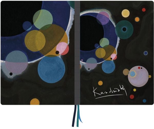 Notebook cover of Several Circles, Vasily Kandinsky A4 Notebook', with dark abstract artwork. Published by teNeues Stationery.
