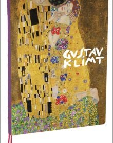 Notebook cover of The Kiss, Gustav Klimt A4 Notebook, with a bright symbolist artwork of lovers in embrace. Published by teNeues Stationery.