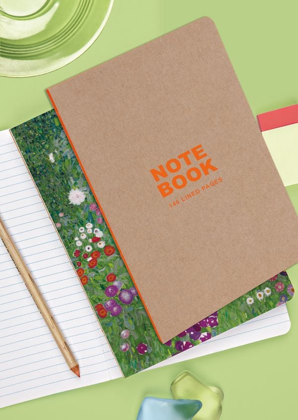 Orange font to centre of brown Kraft and Orange A5 Notebook, by teNeues Stationery.
