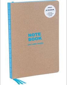 Blue font to centre of brown Kraft and Blue A4 Notebook', by teNeues Stationery.