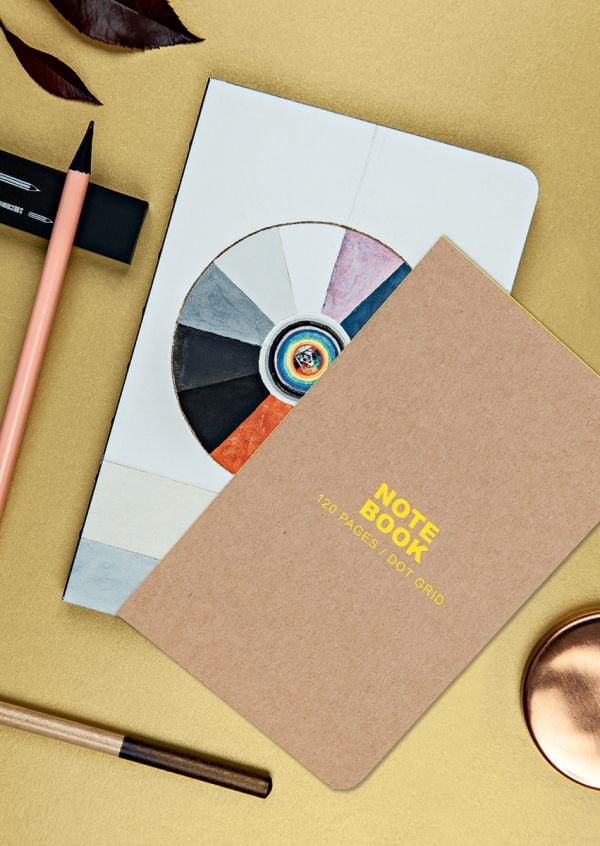 Bright yellow font to centre of brown Kraft and Yellow Small Bullet Journal, by teNeues Stationery.