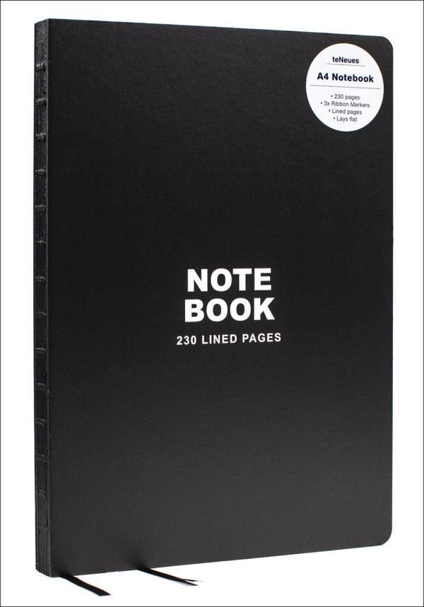 Large black cover of Black A4 Notebook. Published by teNeues Stationery.