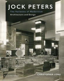 Jewelry department store outfit with illuminated square sections on cover of 'Jock Peters, Architecture and Design, The Varieties of Modernism', by Bauer and Dean Publishers.