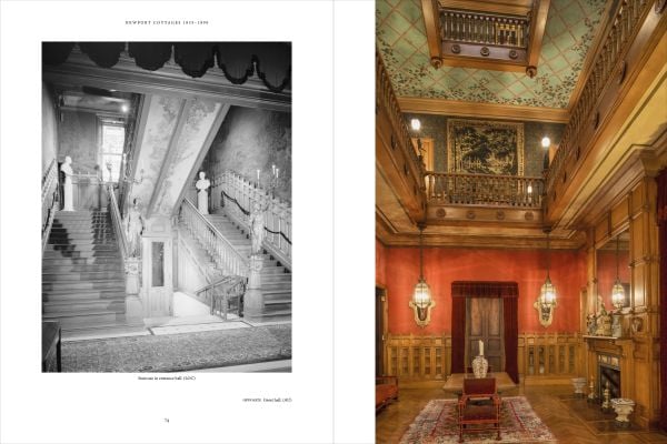 Book cover of Newport Cottages 1835-1890, The Summer Villas Before the Vanderbilt Era, with the John Carter Brown Italianate villa with green box hedges. Published by Bauer and Dean Publishers.