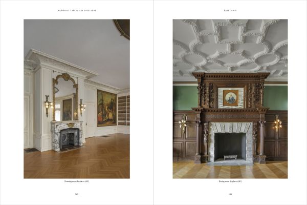 Book cover of Newport Cottages 1835-1890, The Summer Villas Before the Vanderbilt Era, with the John Carter Brown Italianate villa with green box hedges. Published by Bauer and Dean Publishers.