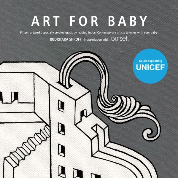 Book cover of Art for Baby, with a black and white artwork of high rise building with external steps. Published by Cultureshock.