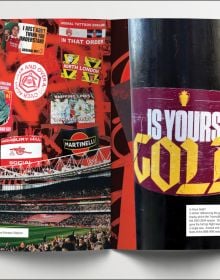 Book cover of TIFO: The Art of Football Fan Stickers, featuring football related stickers including one with Arsenal player Gabriel Jesus. Published by Soi Books.