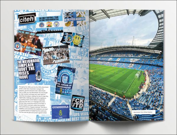 Book cover of TIFO: The Art of Football Fan Stickers, featuring football related stickers including one with Arsenal player Gabriel Jesus. Published by Soi Books.