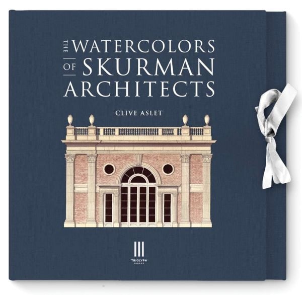 Book cover of The Watercolors of Skurman Architects; featuring the facade of a building with an arch window. Published by Triglyph Books.
