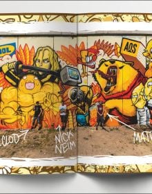 Book cover of Sool Boomb Book: Behind the Scenes of an Italian Graffiti Crew, featuring the artists standing in front of mural. Published by Soi Books.