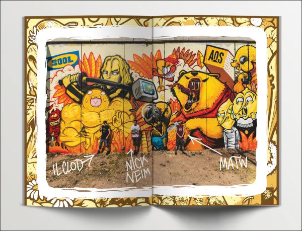 Book cover of Sool Boomb Book: Behind the Scenes of an Italian Graffiti Crew, featuring the artists standing in front of mural. Published by Soi Books.