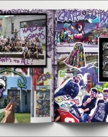 Book cover of Sool Boomb Book: Behind the Scenes of an Italian Graffiti Crew, featuring the artists standing in front of mural. Published by Soi Books.