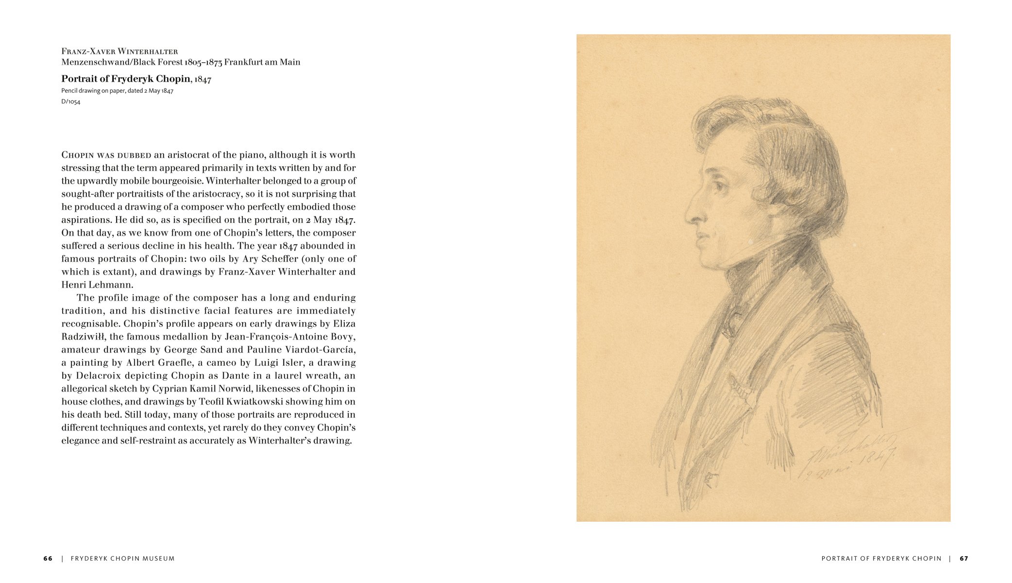 Energetic sketch of head of Chopin on beige cover, FRYDERYK CHOPIN MUSEUM in white font, CURATORS CHOICE to top right