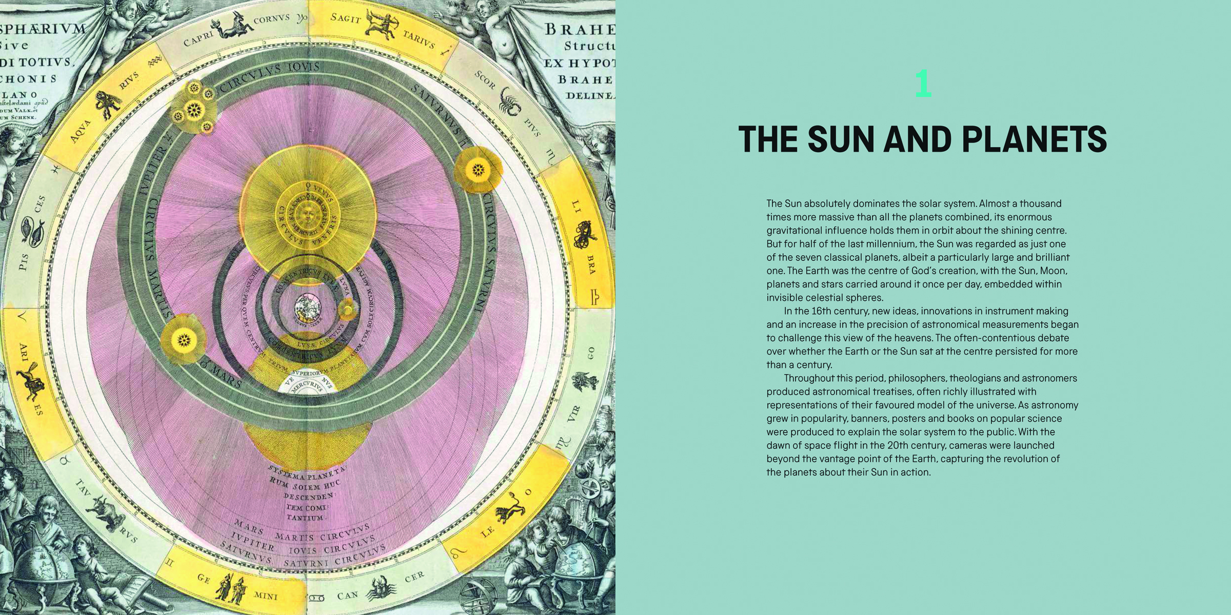 Gold embossed diagram of compass and Earth's orbit around sun, on navy cover, THE SUN One Thousand Years of Scientific Imagery in gold font below