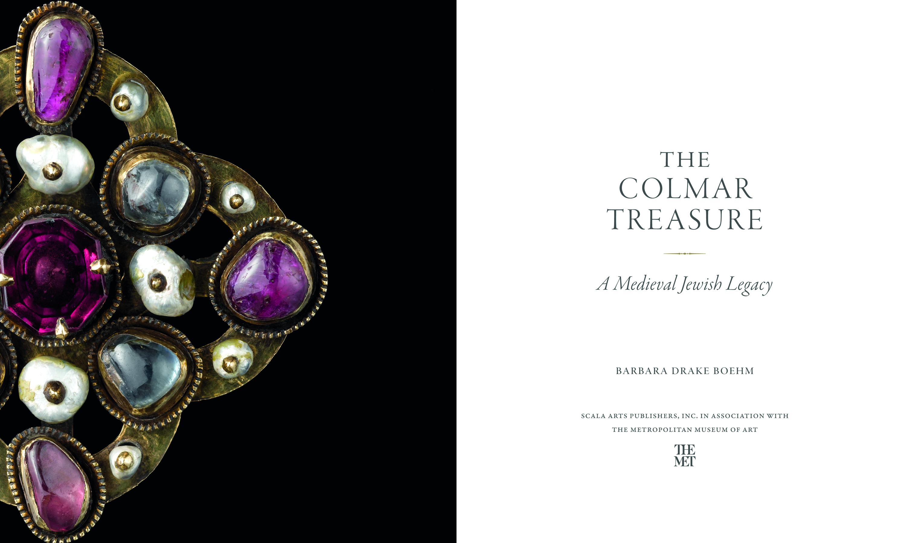 Jewish Ceremonial Wedding Ring, garnet ring and Sapphire ring from Colmar treasure, black cover THE COLMAR TREASURE in gold font above.