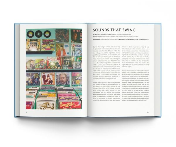 Book cover of Vinyl London, A Guide to Independent Record Shops, with a record shop display. Published by ACC Art Books.