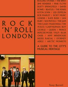 Book cover of Rock 'n' Roll London, with an early shot of Rolling Stones standing outside a London café. Published by ACC Art Books.