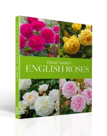 Book cover of David Austin's English Roses, with four English roses in pink, yellow and cream. Published by ACC Art Books.
