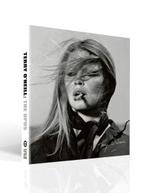 Bridgitte Bardot with windswept hair, smoking, on cover of 'Terry O’Neill, The Opus', by ACC Art Books.