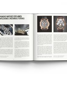 Jaeger-LeCoultre’s Duomètre à Grande Sonnerie luxury silver watch, on white cover of 'The World's Most Expensive Watches', by ACC Art Books.